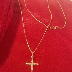 18karat real  Gold Cross Pendant Necklace